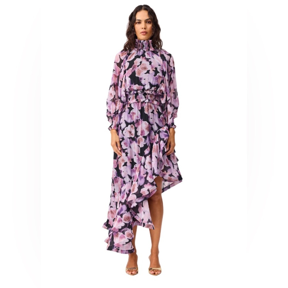 ELLIATT SOLENE MIDI DRESS - BLACK LILAC Dinner cocktail Party size S NWT - Picture 2 of 6